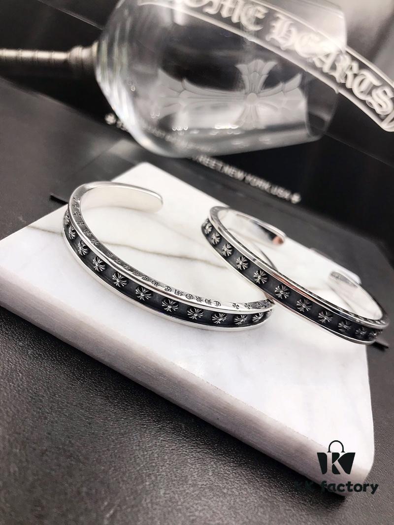 Chrome Hearts Cross Open Cuff Bracelet 925 Sterling Silver Bangle