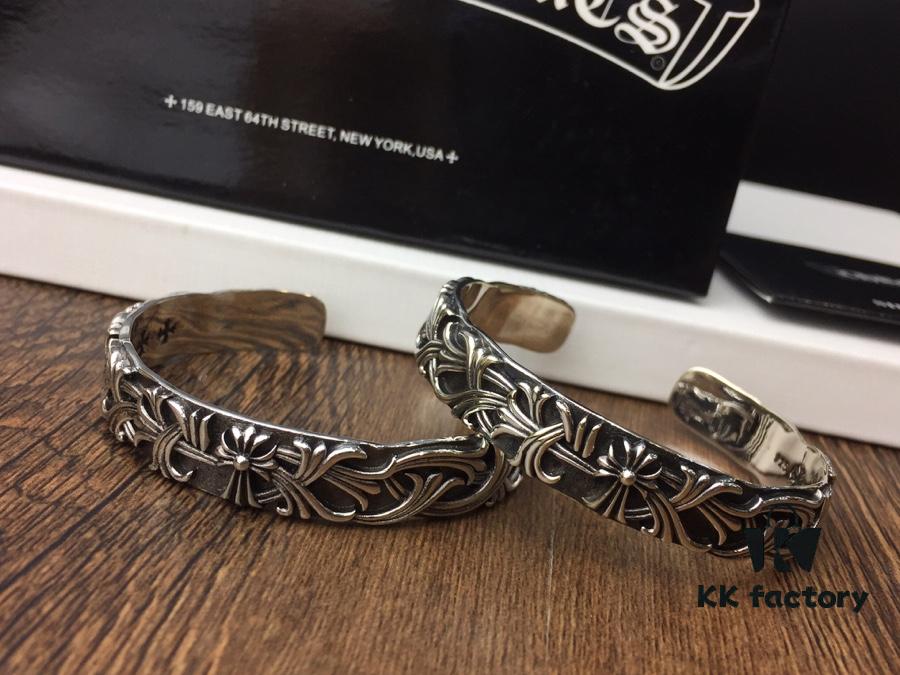 693008df12f62673a6fab6c3 Chrome Hearts Wide Open Bangle Bracelet with Vintage Gothic Cross Design
