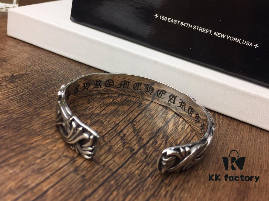 693008e012f62673a6fab6c6 Chrome Hearts Wide Open Bangle Bracelet with Vintage Gothic Cross Design