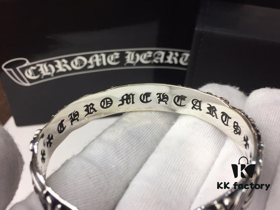 693008e212f62673a6fab6ca Chrome Hearts Wide Open Bangle Bracelet with Vintage Gothic Cross Design