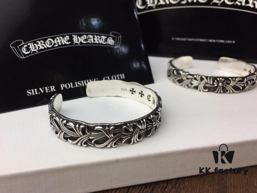 693008e212f62673a6fab6cb Chrome Hearts Wide Open Bangle Bracelet with Vintage Gothic Cross Design
