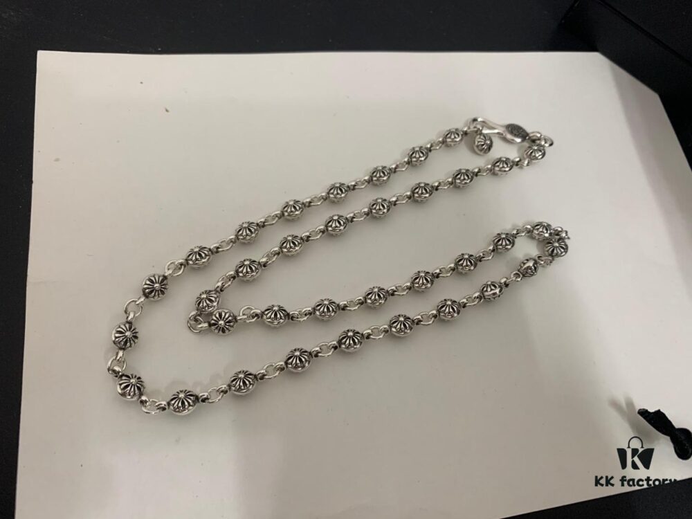 6930090812f62673a6fab718 Chrome Hearts Classic Cross Flower Ball Necklace, Unisex European and American Style, Chain Width 7mm, Length 55-60cm