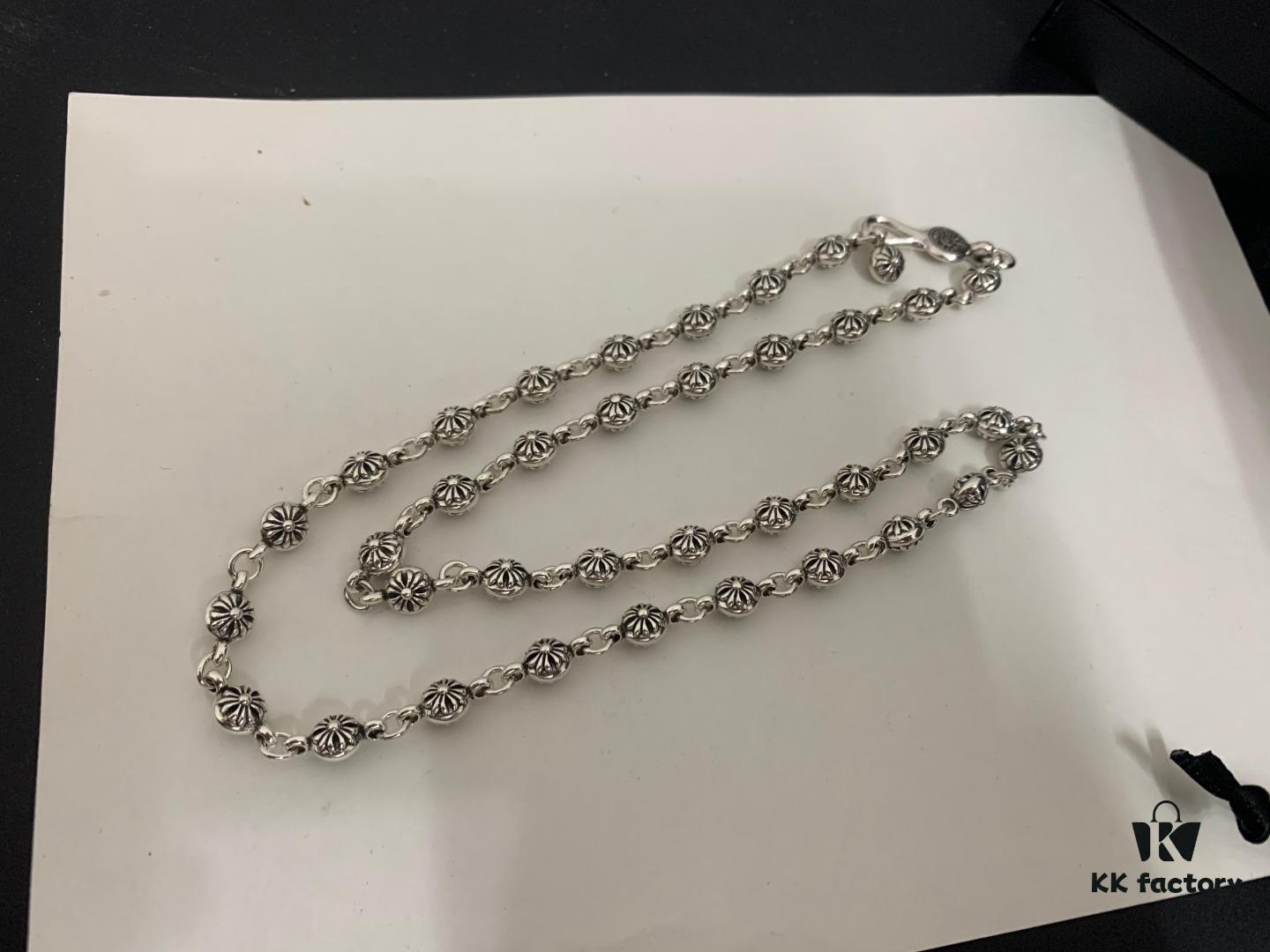 6930090812f62673a6fab718 Chrome Hearts Classic Cross Flower Ball Necklace, Unisex European and American Style, Chain Width 7mm, Length 55-60cm