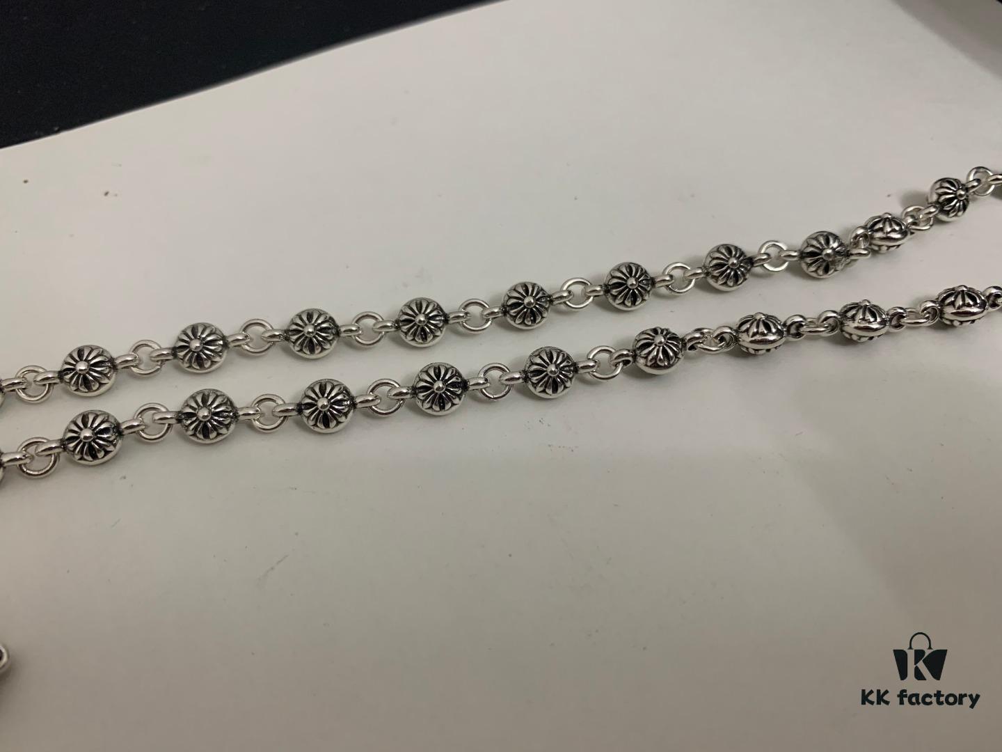 6930090912f62673a6fab71a Chrome Hearts Classic Cross Flower Ball Necklace, Unisex European and American Style, Chain Width 7mm, Length 55-60cm