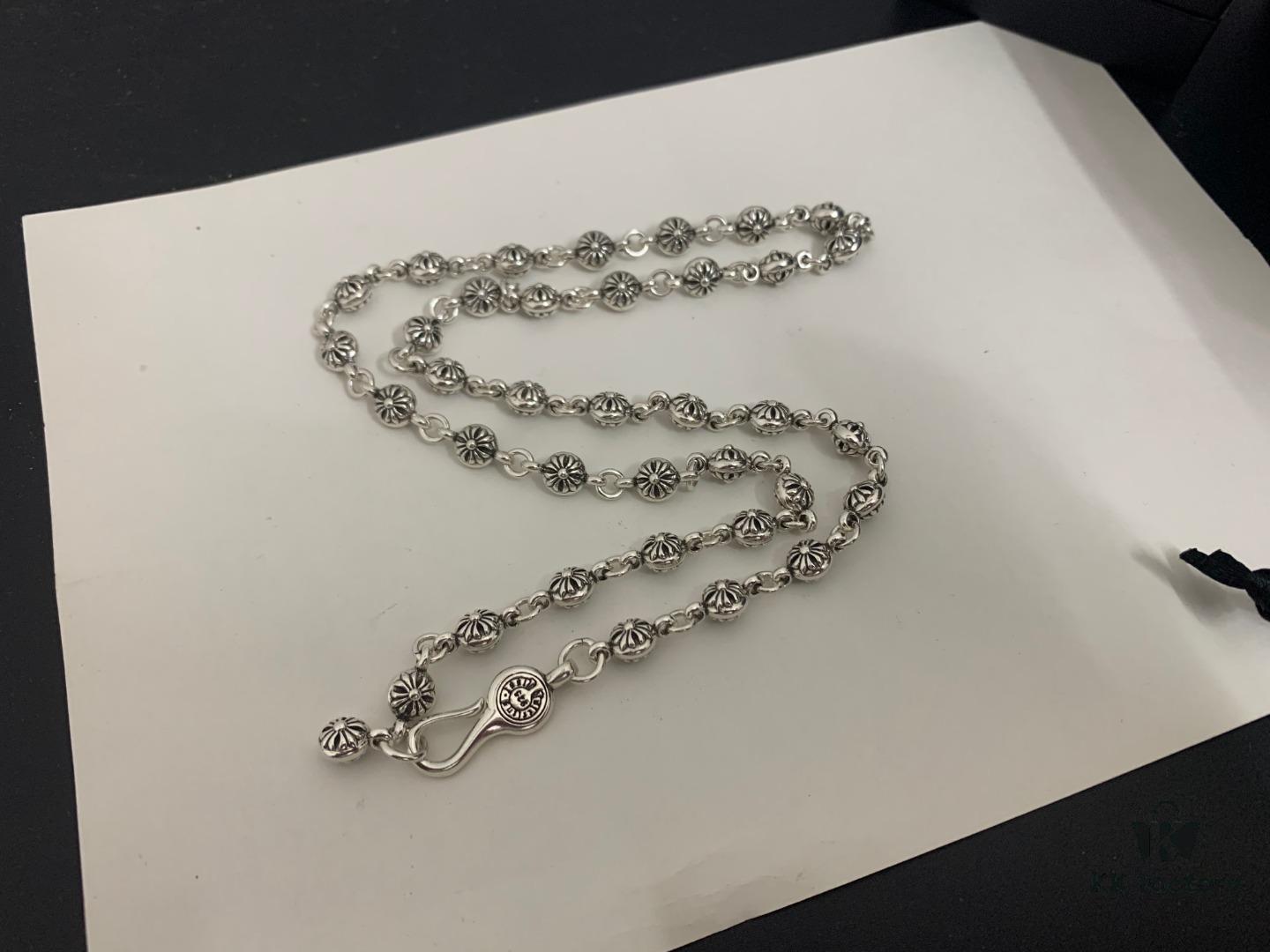 6930090912f62673a6fab71b Chrome Hearts Classic Cross Flower Ball Necklace, Unisex European and American Style, Chain Width 7mm, Length 55-60cm