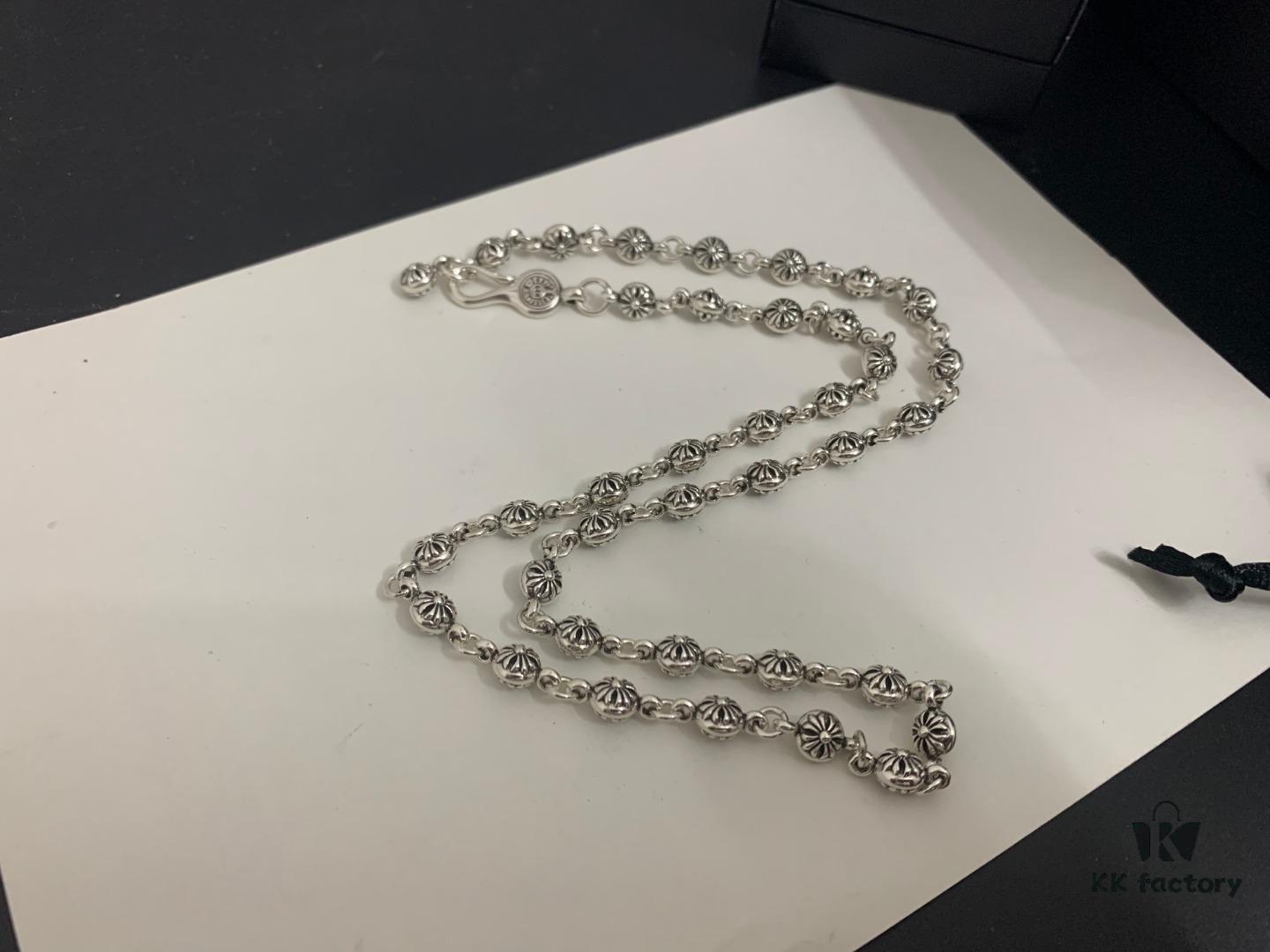 6930090912f62673a6fab71c Chrome Hearts Classic Cross Flower Ball Necklace, Unisex European and American Style, Chain Width 7mm, Length 55-60cm