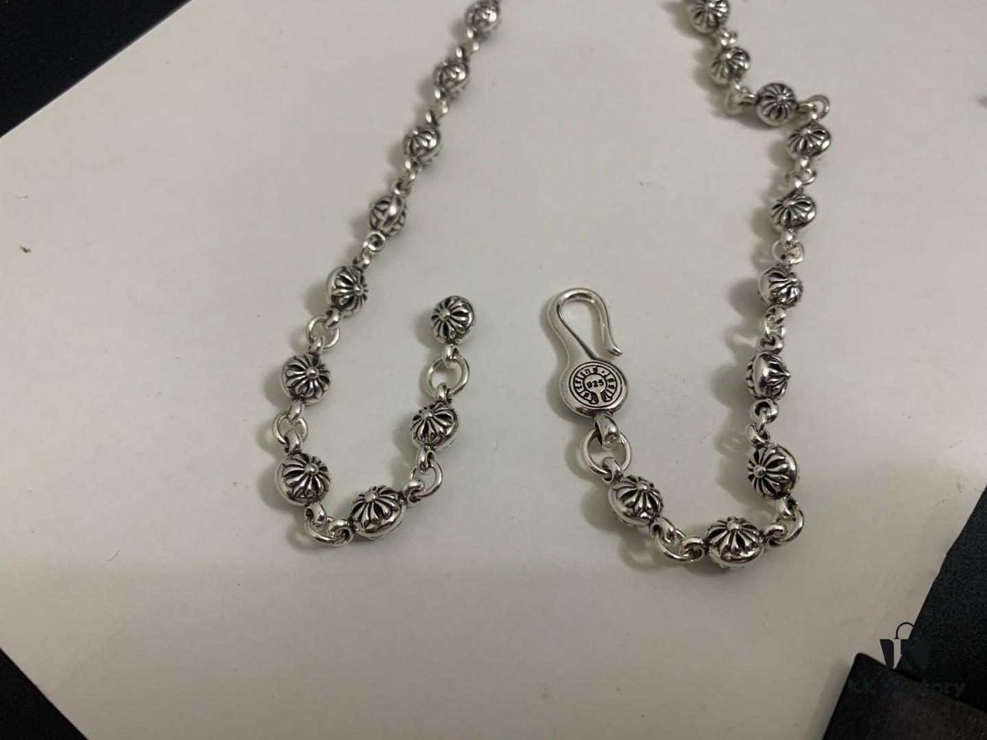 6930090912f62673a6fab71d Chrome Hearts Classic Cross Flower Ball Necklace, Unisex European and American Style, Chain Width 7mm, Length 55-60cm