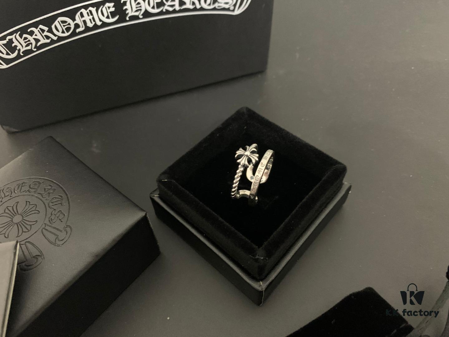 Chrome Hearts Vintage Double Layer Ring, Ins Influencer Style, Fashion Korean Version, Versatile and Beautiful to Wear