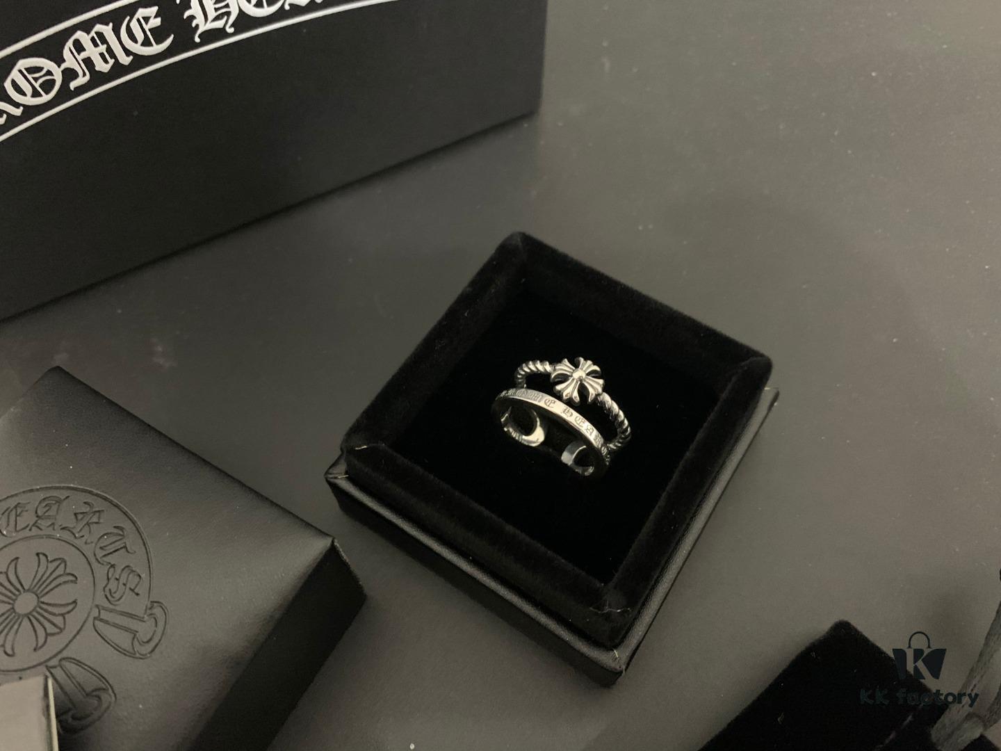 Chrome Hearts Vintage Double Layer Ring, Ins Influencer Style, Fashion Korean Version, Versatile and Beautiful to Wear