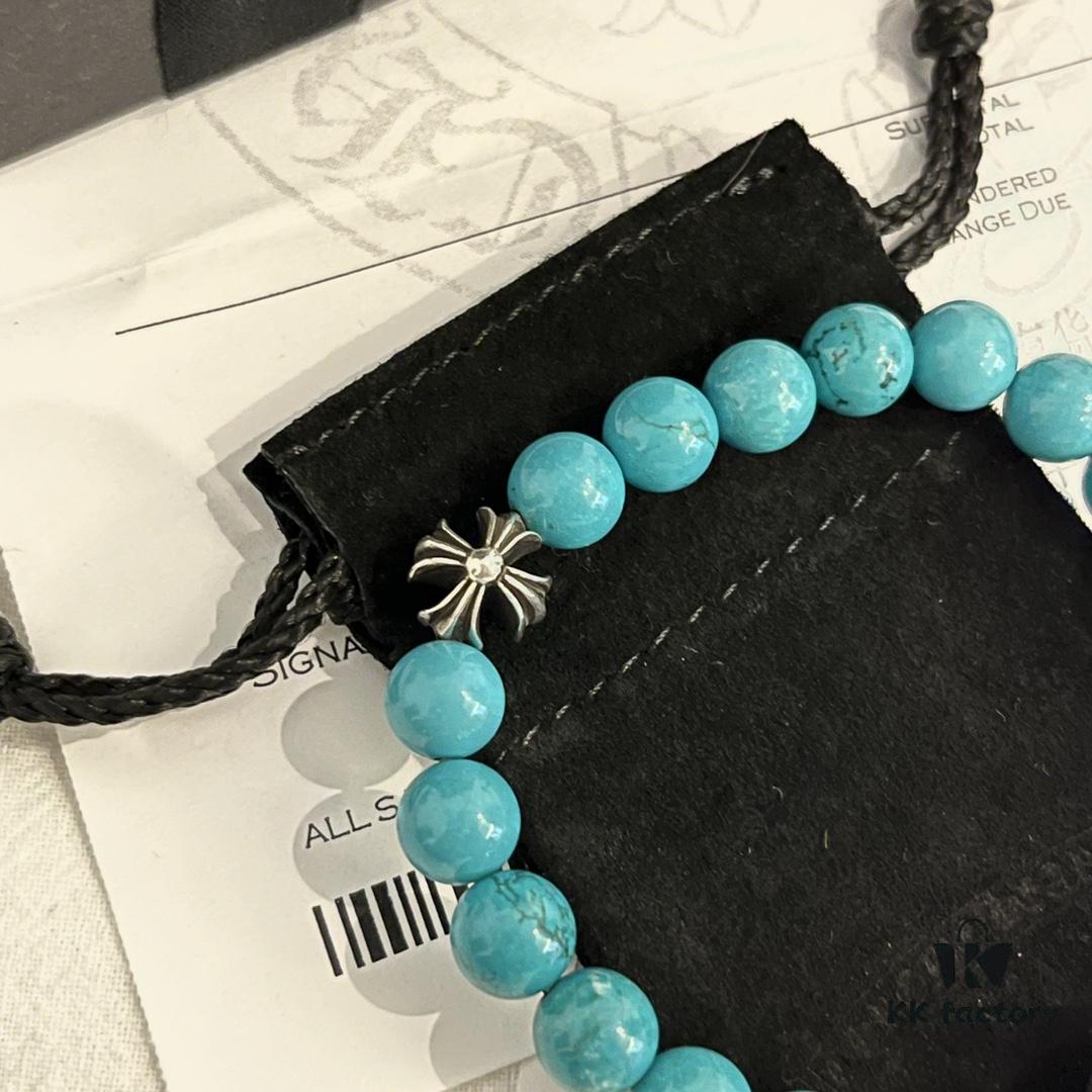 6930095612f62673a6fab7c0 Chrome Hearts Turquoise and 925 Sterling Silver Bead Bracelet - Classic Unisex Design with Oxidized Finish