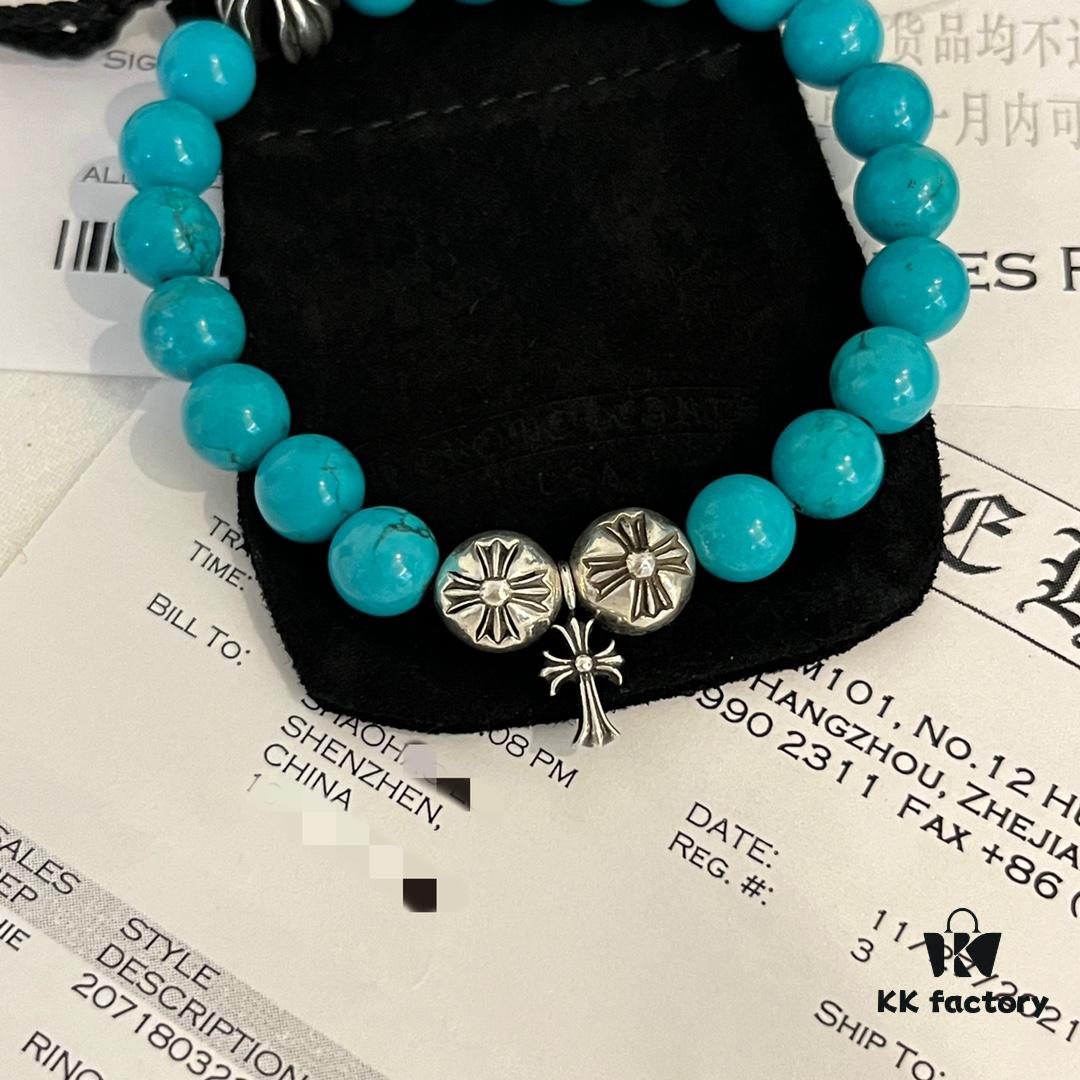 6930095912f62673a6fab7c4 Chrome Hearts Turquoise and 925 Sterling Silver Bead Bracelet - Classic Unisex Design with Oxidized Finish