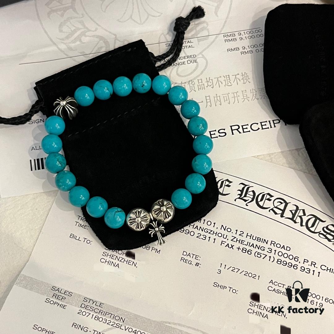 6930095a12f62673a6fab7c8 Chrome Hearts Turquoise and 925 Sterling Silver Bead Bracelet - Classic Unisex Design with Oxidized Finish