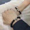 6930095b12f62673a6fab7cc Chrome Hearts Obsidian and Sterling Silver Bead Bracelet with Four Cross Charms