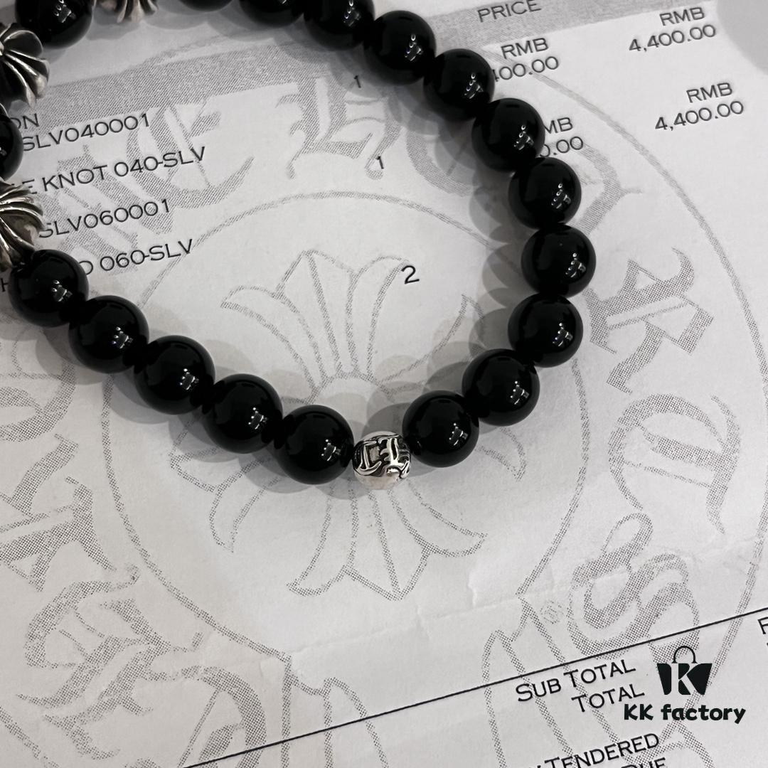 6930095e12f62673a6fab7cf Chrome Hearts Valentine's Gift 🎁 Obsidian with Four Sterling Silver Beads Bracelet