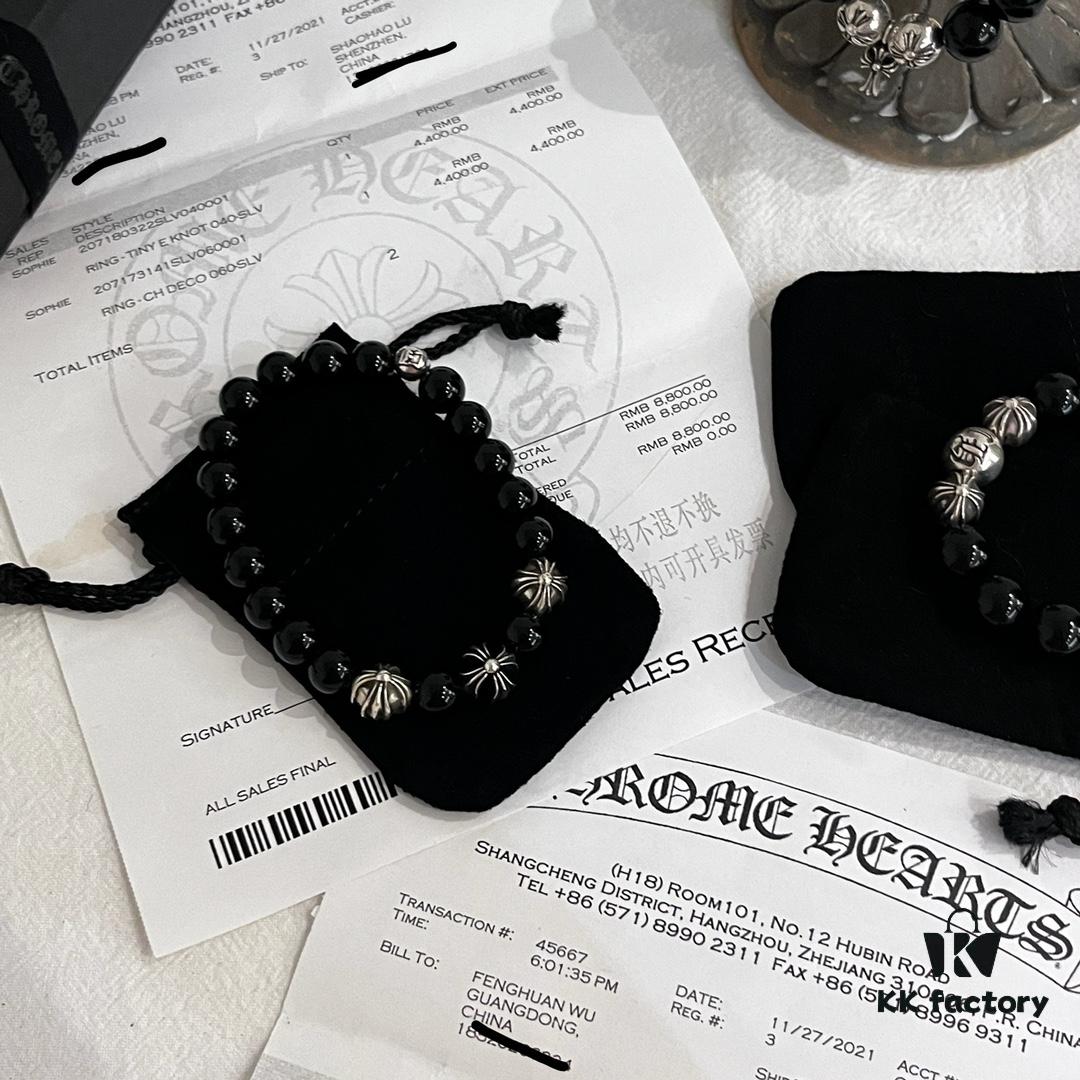 6930095e12f62673a6fab7d2 Chrome Hearts Valentine's Gift 🎁 Obsidian with Four Sterling Silver Beads Bracelet