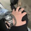 Valentine's Day Gift Chrome Hearts Black Obsidian and 925 Sterling Silver Bracelet with Oxidized Cross Beads