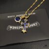 693009d012f62673a6fab8a3 Today's Recommendation: Chrome Hearts Gold Blue Diamond Cross Necklace