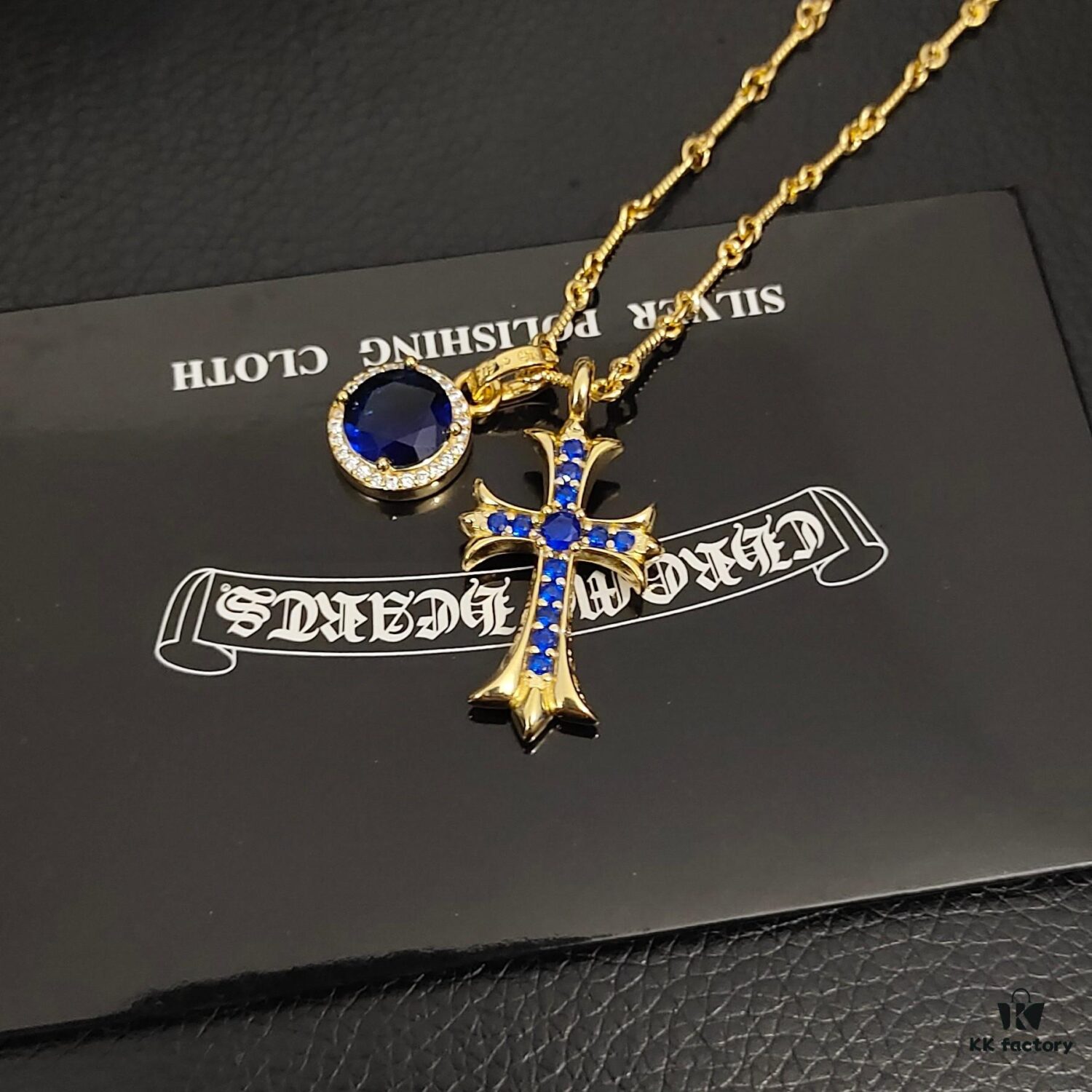 693009d012f62673a6fab8a3 Today's Recommendation: Chrome Hearts Gold Blue Diamond Cross Necklace