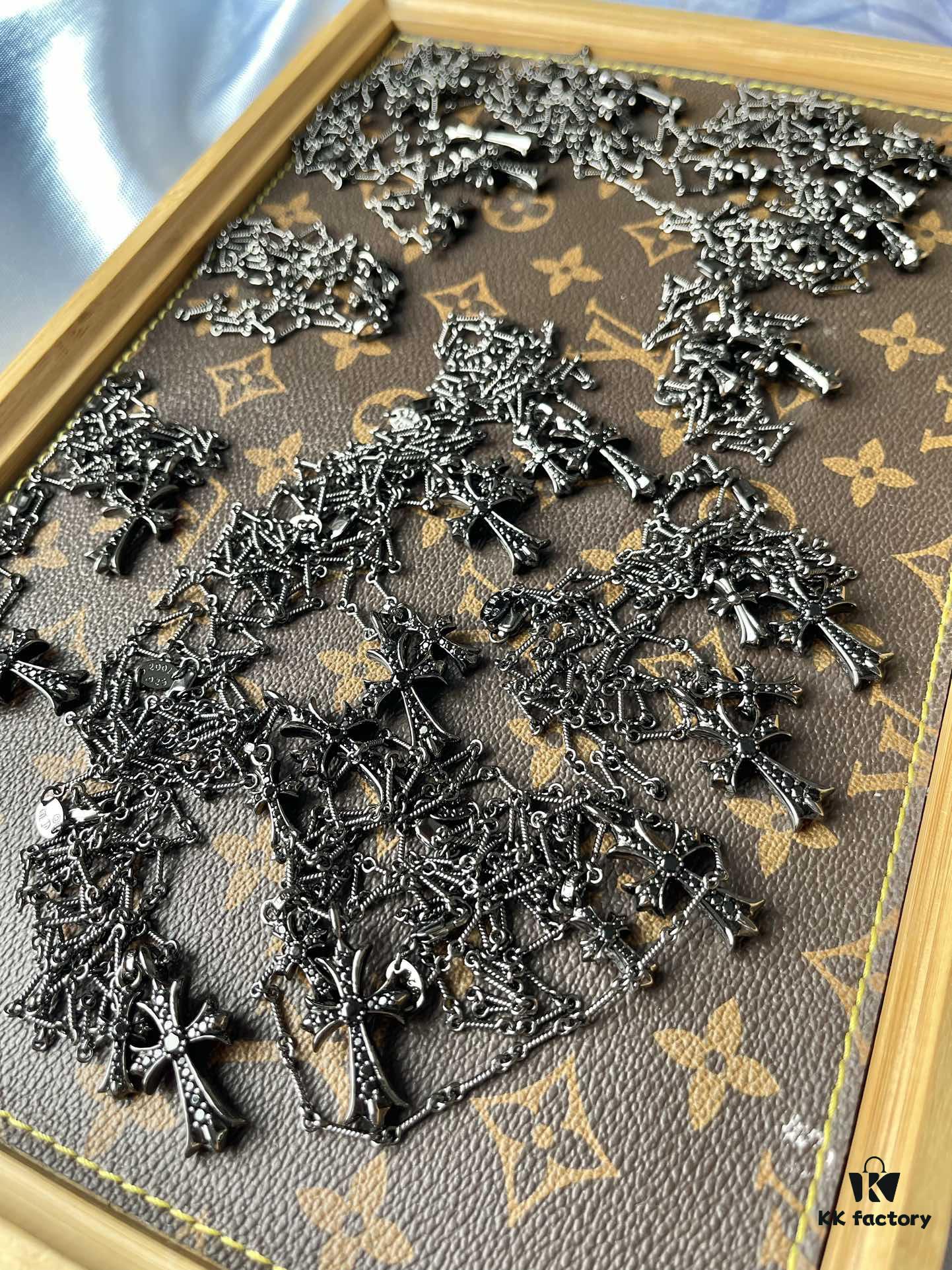 Chrome Hearts Electroplated Black and Silver Double Cross Necklace
