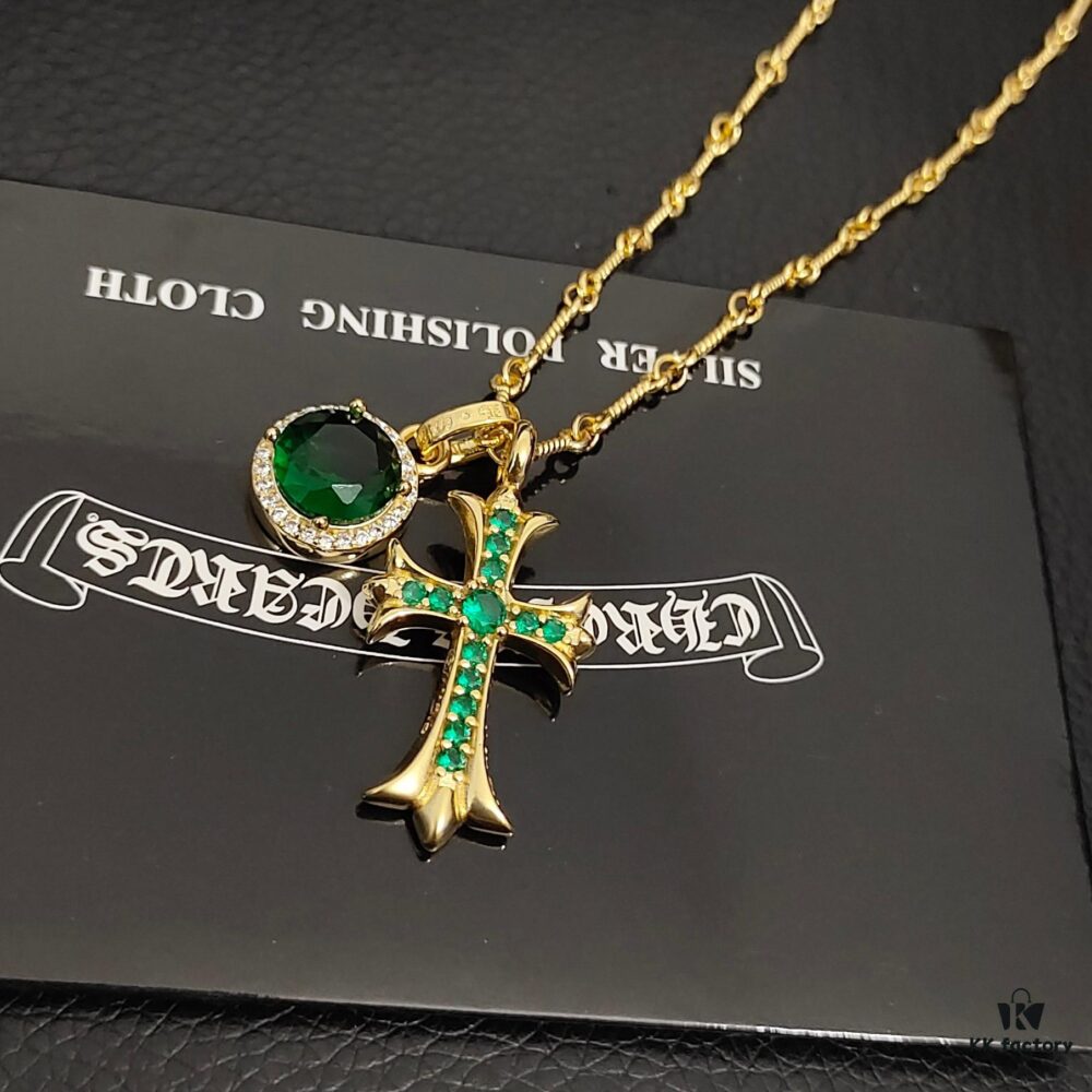 693009d912f62673a6fab8b1 Today's Recommendation: Chrome Hearts Replicated Gold-Tone Green Zircon Cross Necklace
