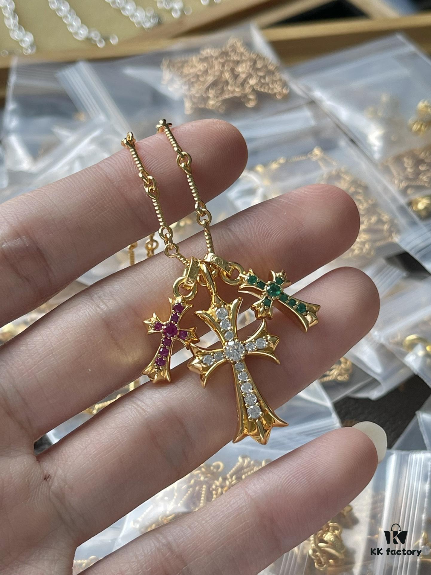 693009e012f62673a6fab8bc Chrome Hearts Thirty Cross Necklace with White Diamonds and Colored Diamonds