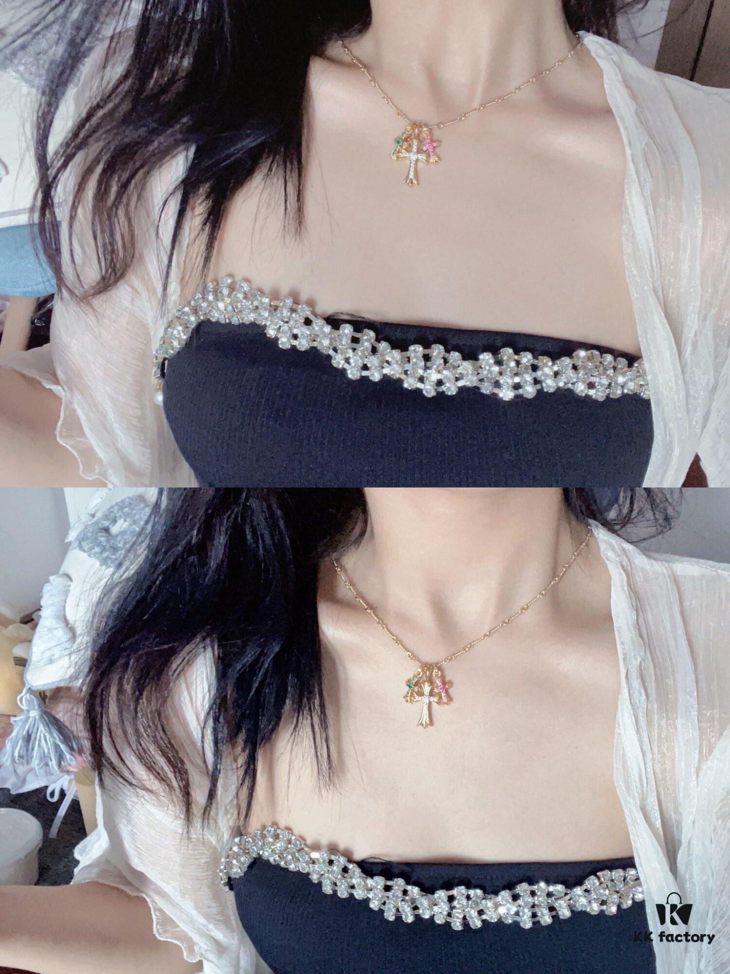693009e012f62673a6fab8bd Chrome Hearts Thirty Cross Necklace with White Diamonds and Colored Diamonds