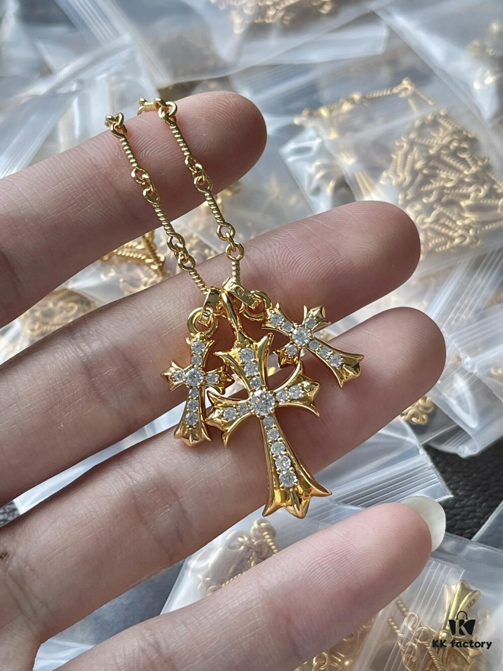 693009e012f62673a6fab8bf Chrome Hearts Three Crosses Necklace