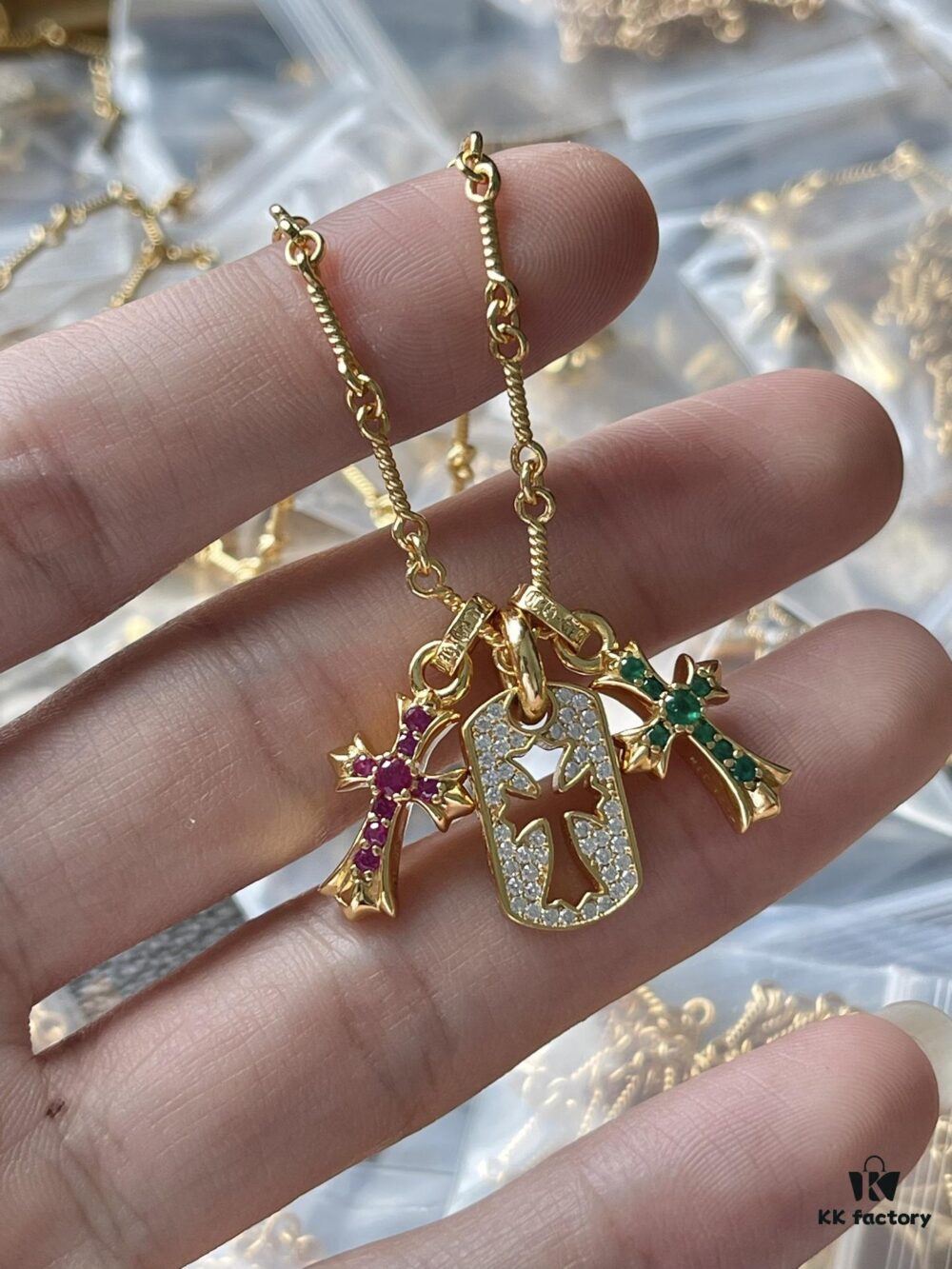 693009e112f62673a6fab8c2 Chrome Hearts Military Medal with Colorful Diamond Small Cross