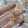 693009ec12f62673a6fab8d6 Chrome Hearts Double Cross Necklace with White and Green Diamonds