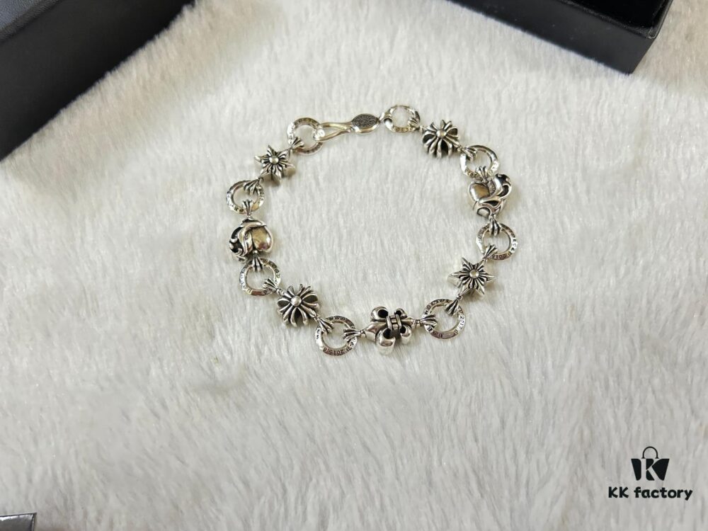 693009ed12f62673a6fab8d7 Chrome Hearts Heart-Shaped Cross Anchor Bracelet, Length: 18-20 cm