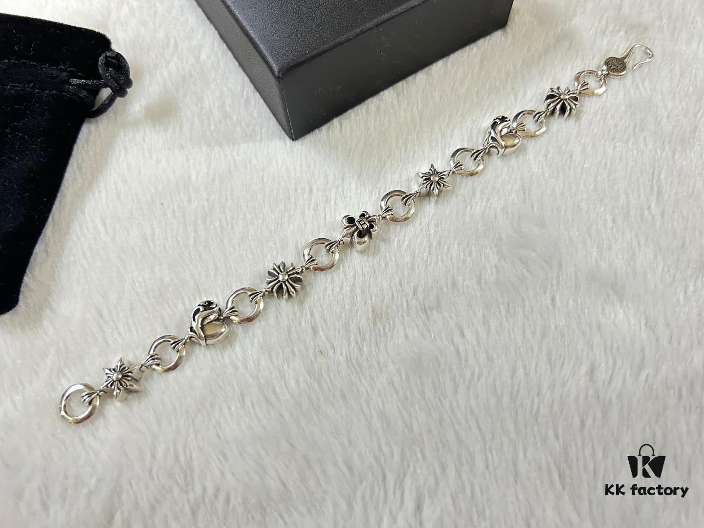 693009ed12f62673a6fab8d8 Chrome Hearts Heart-Shaped Cross Anchor Bracelet, Length: 18-20 cm