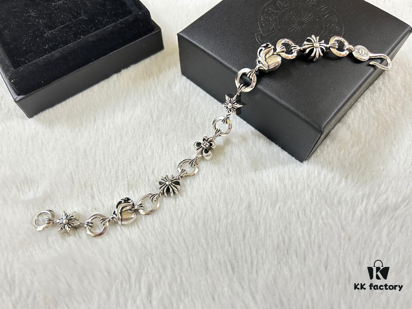 693009ed12f62673a6fab8d9 Chrome Hearts Heart-Shaped Cross Anchor Bracelet, Length: 18-20 cm