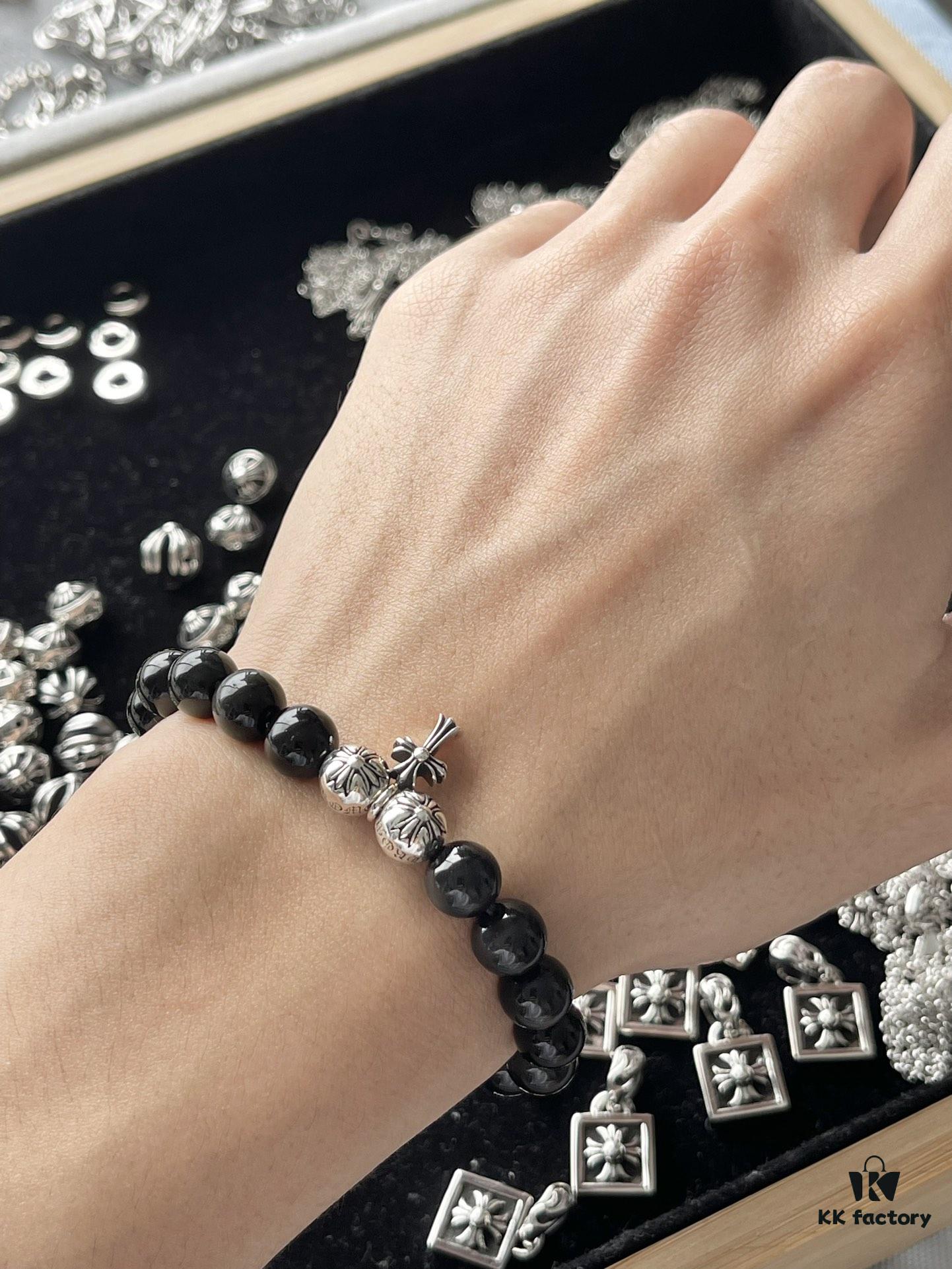 693009f512f62673a6fab8e7 Chrome Hearts 8mm Obsidian Cross Bracelet