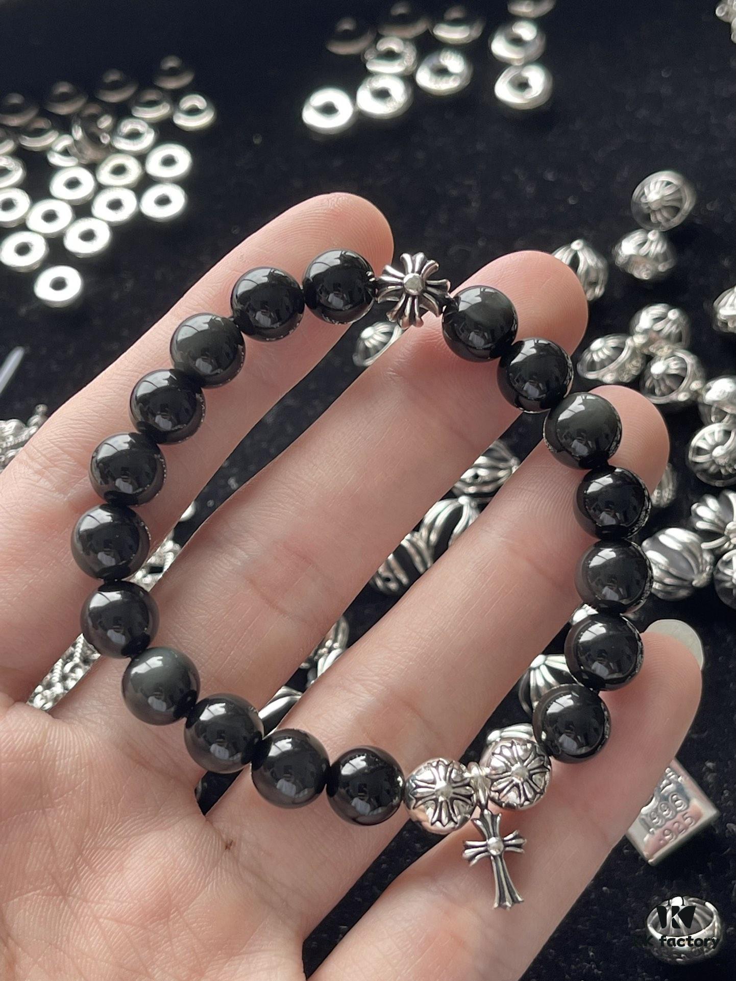 693009f612f62673a6fab8e8 Chrome Hearts 8mm Obsidian Cross Bracelet