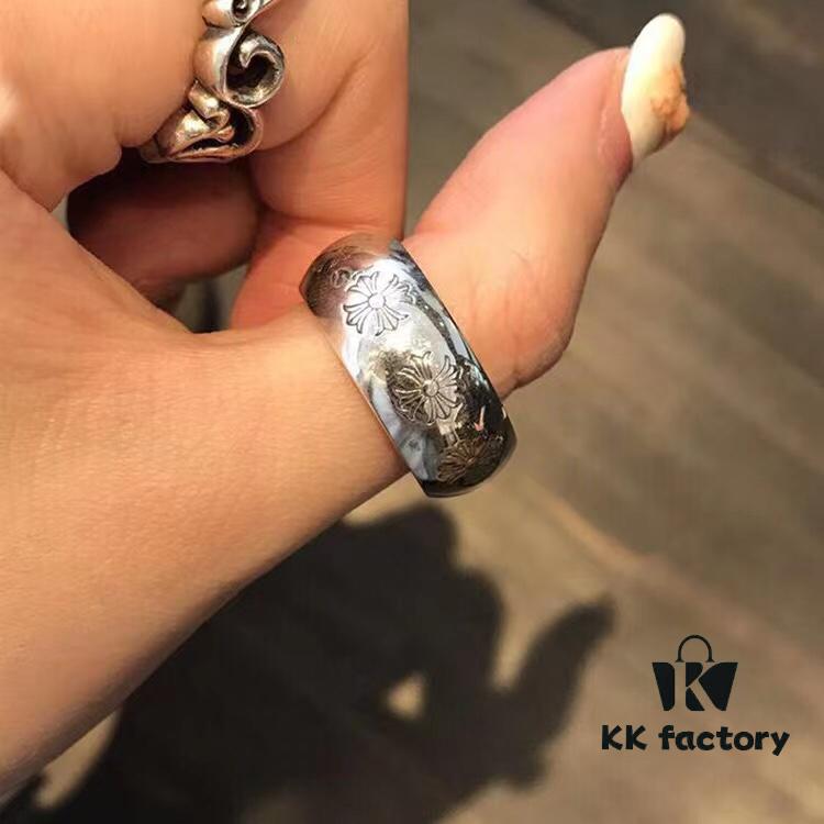High-End Chrome Hearts Thick Round Ring with Cross Design