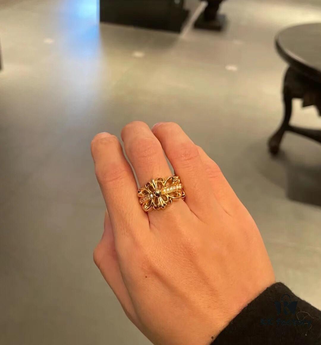 CHROME HEARTS High-Replica Cross Open-Band Ring with Diamond Inlay in 22K Gold