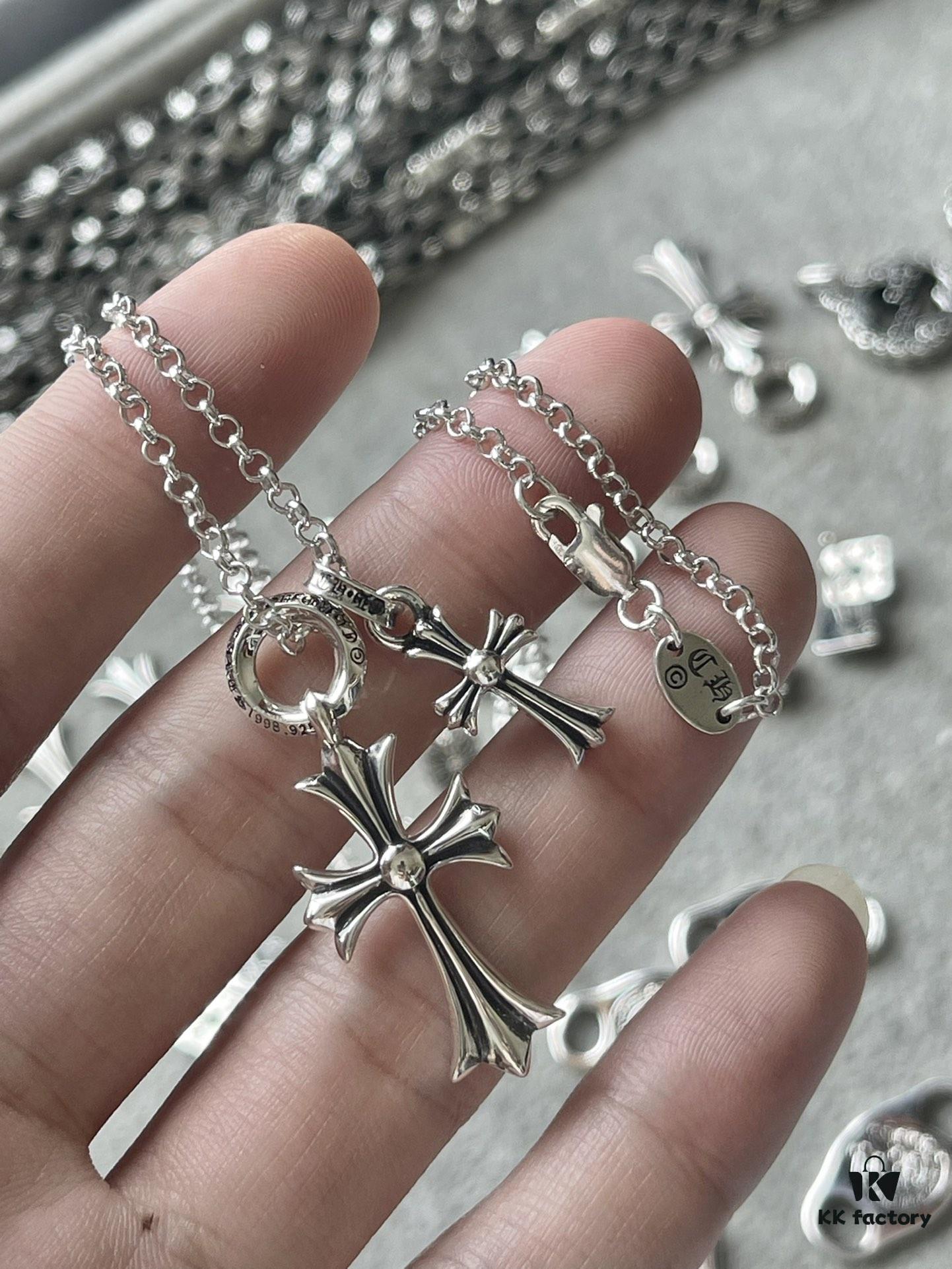 69300a6812f62673a6fab9cf Chrome Hearts Sterling Silver Double Cross Necklace