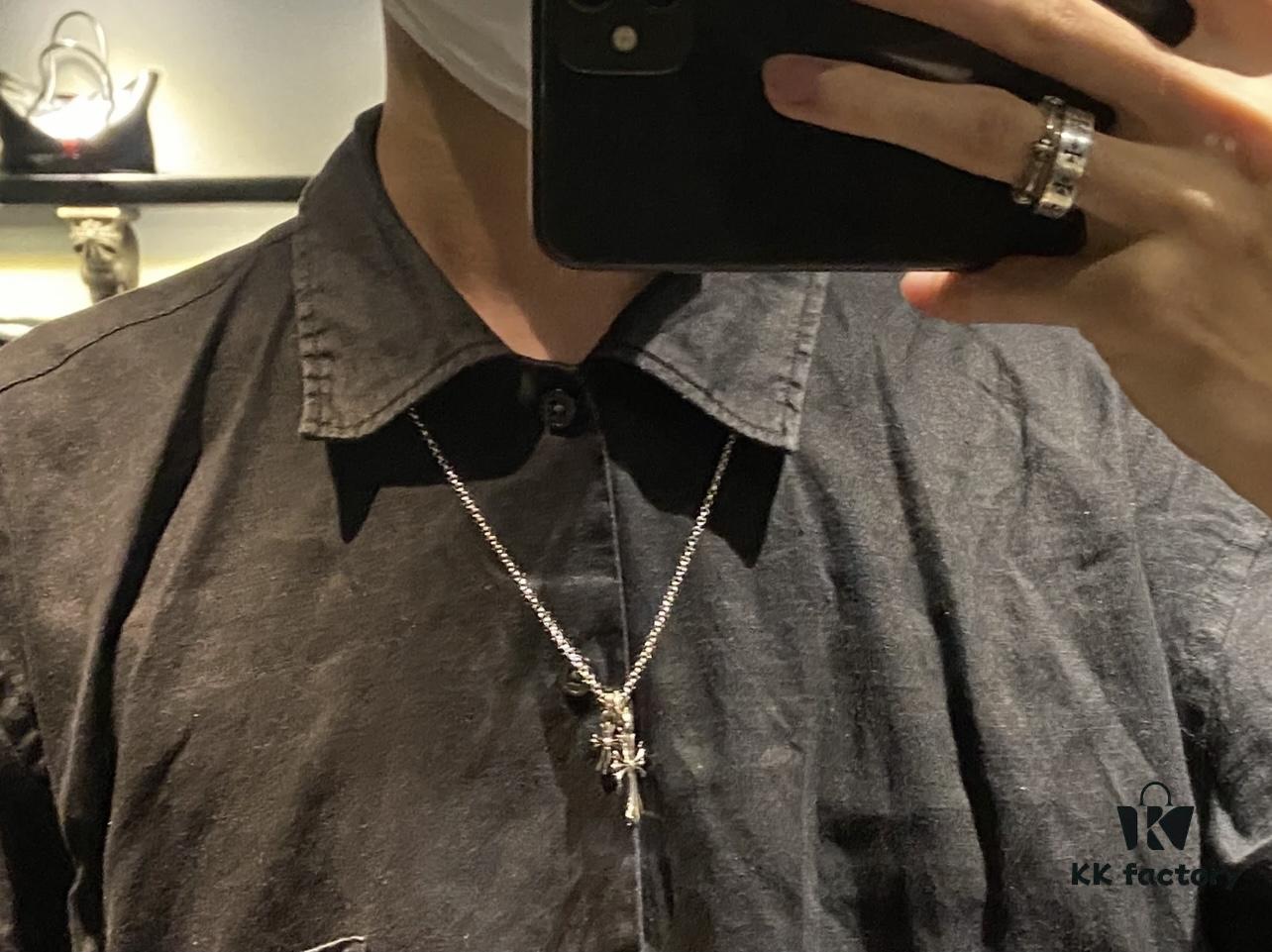 69300a6912f62673a6fab9d0 Chrome Hearts Sterling Silver Double Cross Necklace