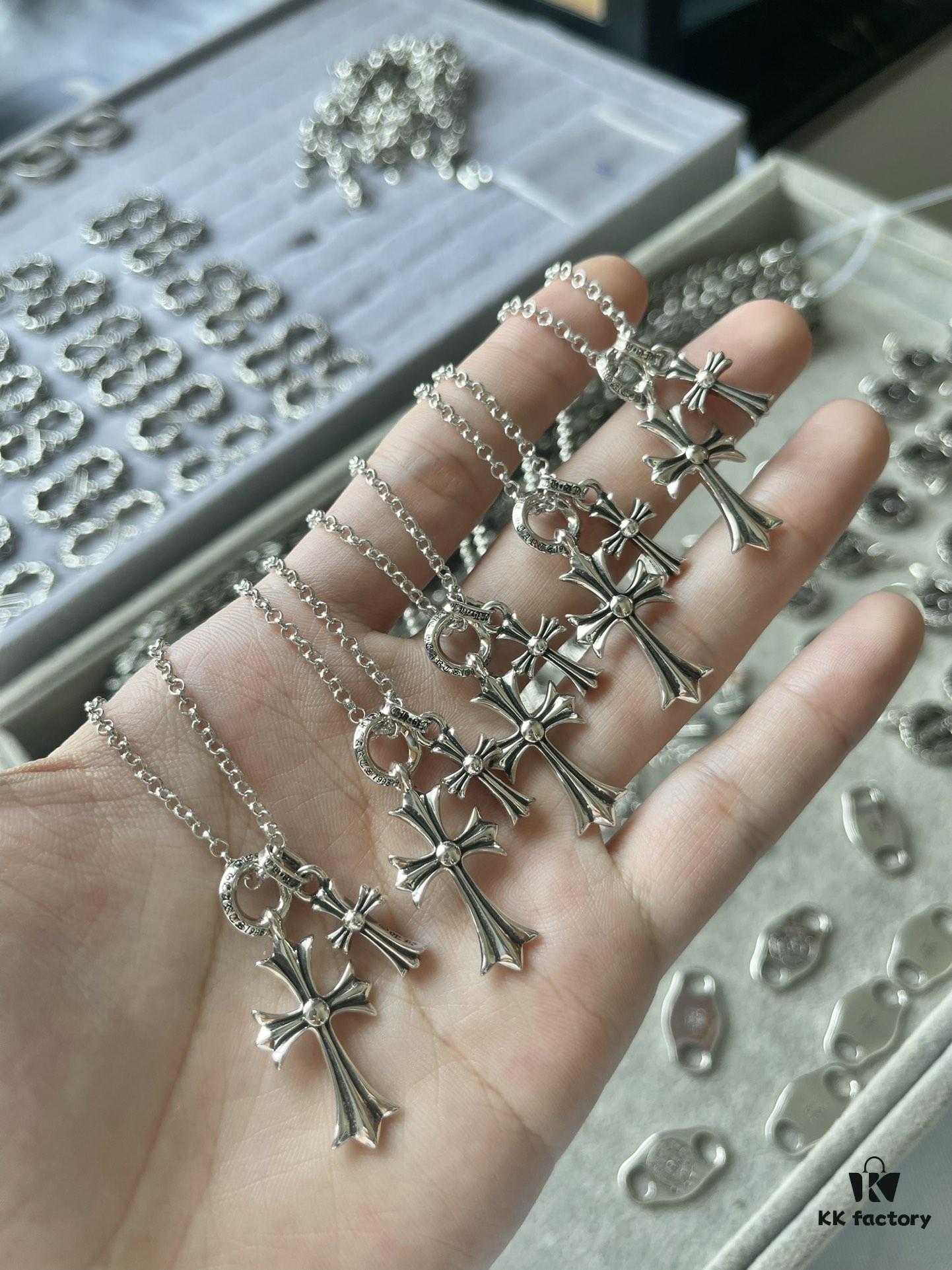 69300a6912f62673a6fab9d1 Chrome Hearts Sterling Silver Double Cross Necklace