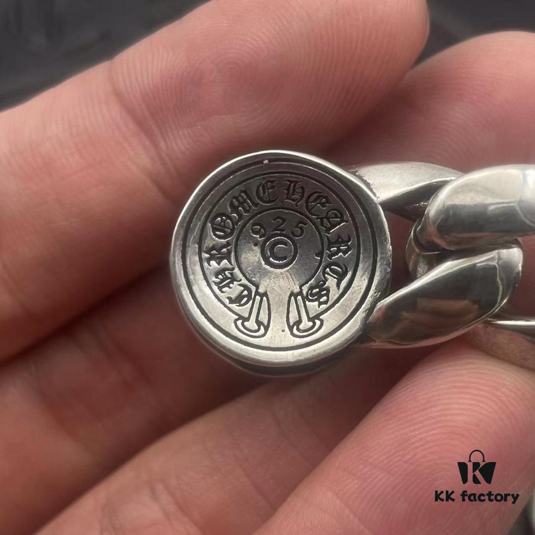 69300a9c12f62673a6faba38 Chrome Hearts Lobster Clasp Large Bracelet, Accurate Pattern and Details, Difficult to Produce, Inner Cross Design Features a Ring of Engraved Text