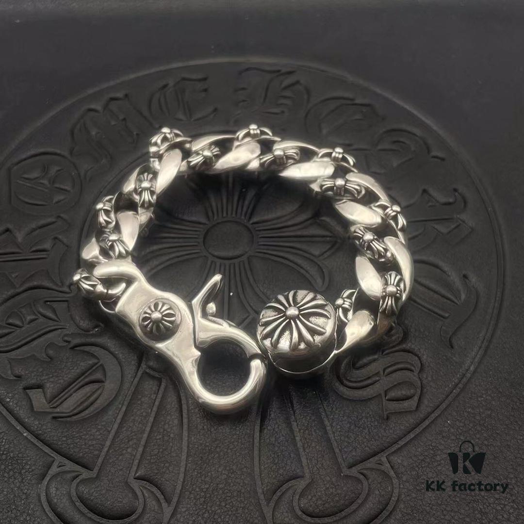 69300a9d12f62673a6faba3a Chrome Hearts Lobster Clasp Large Bracelet, Accurate Pattern and Details, Difficult to Produce, Inner Cross Design Features a Ring of Engraved Text