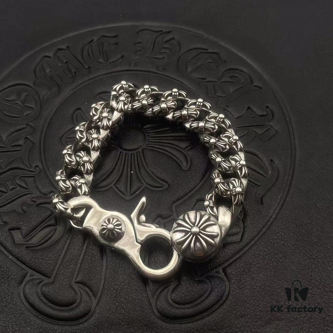69300aa012f62673a6faba41 Chrome Hearts Lobster Clasp Large Bracelet, Accurate Pattern and Details, Difficult to Produce, Inner Cross Design Features a Ring of Engraved Text