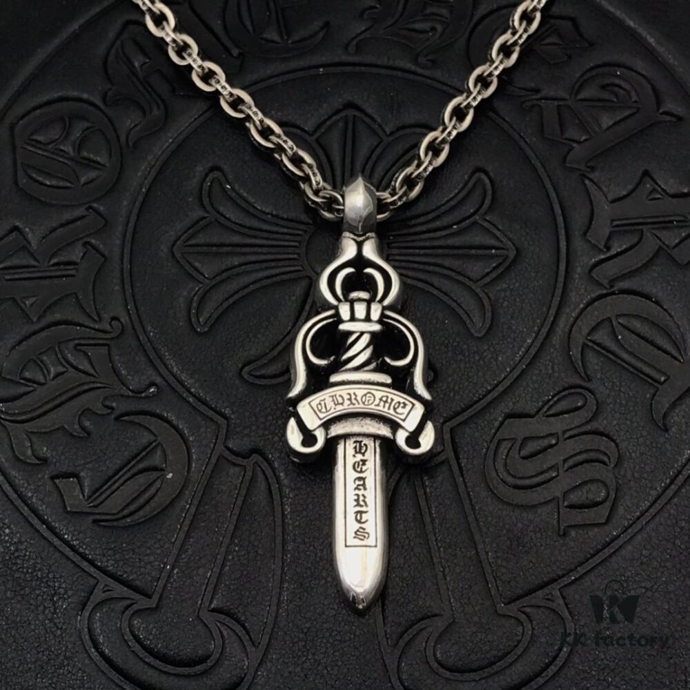 69300aa512f62673a6faba4c High-Version Chrome Hearts Large Sword Pendant Necklace, Original Handwritten Engraving, Paired with Letter Chain, 50-70cm Adjustable Length