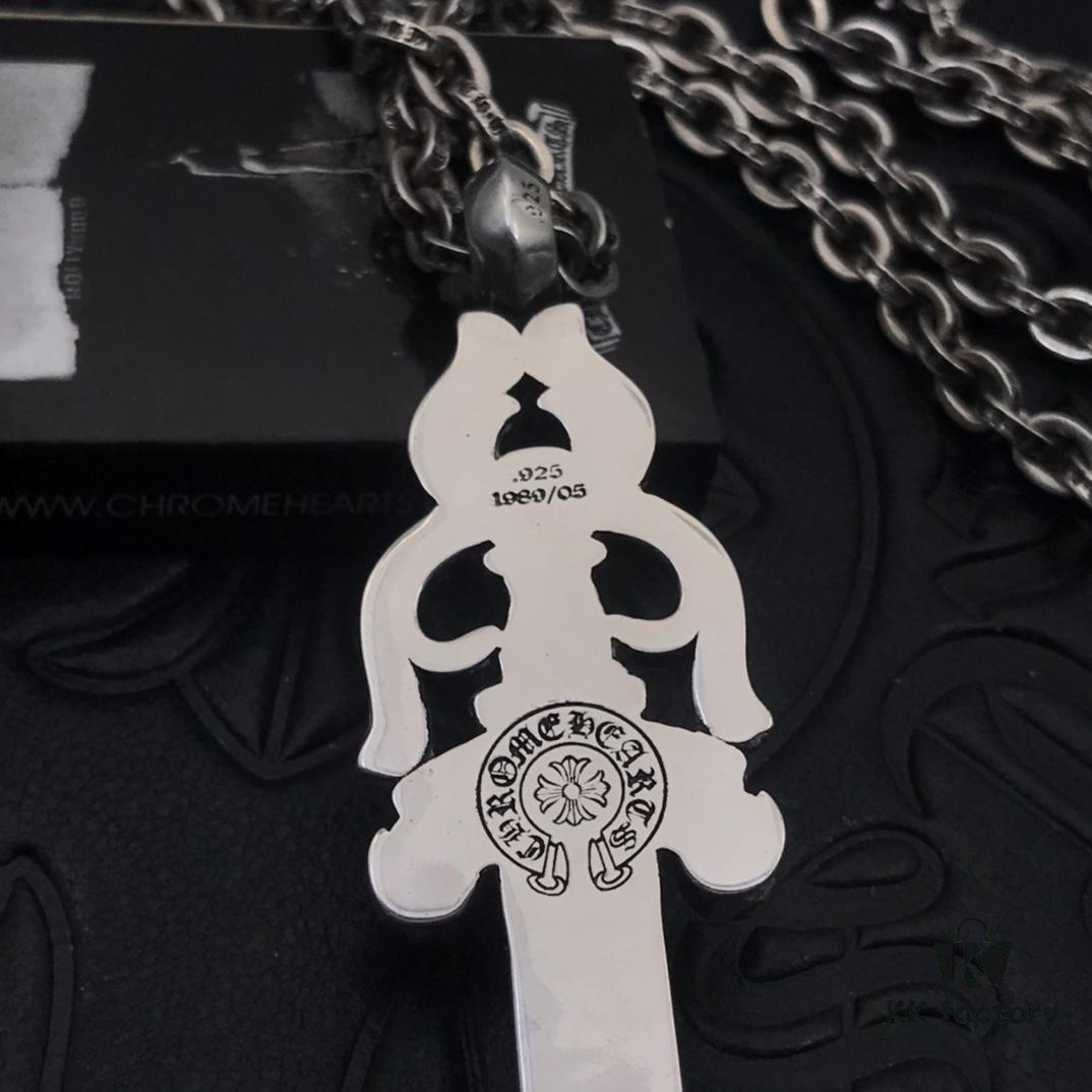 High-Version Chrome Hearts Large Sword Pendant Necklace, Original Handwritten Engraving, Paired with Letter Chain, 50-70cm Adjustable Length