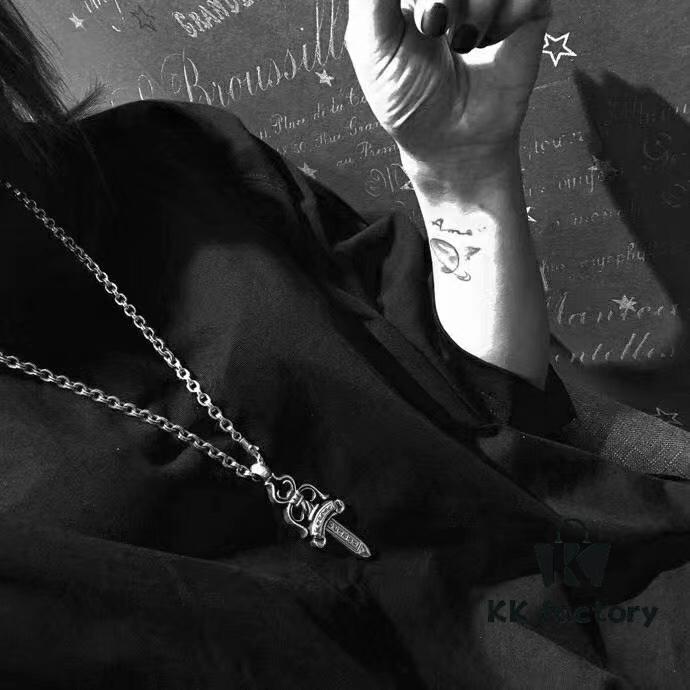 High-Version Chrome Hearts Large Sword Pendant Necklace, Original Handwritten Engraving, Paired with Letter Chain, 50-70cm Adjustable Length