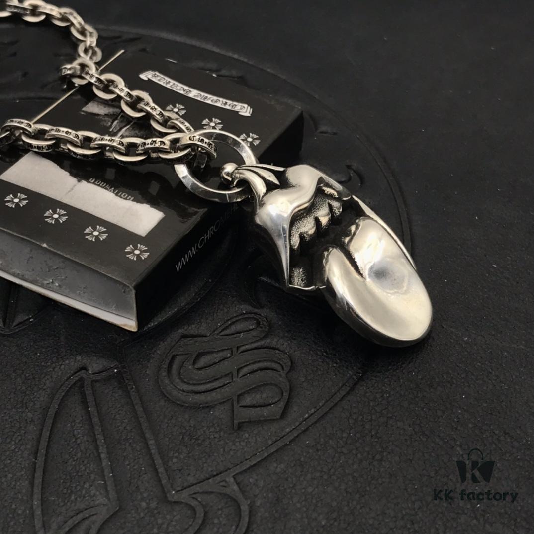 69300aaa12f62673a6faba56 High-End Chrome Hearts Oversized Rolling Stones Tongue Pendant Necklace with Letter Chain, 50-70cm Adjustable Length