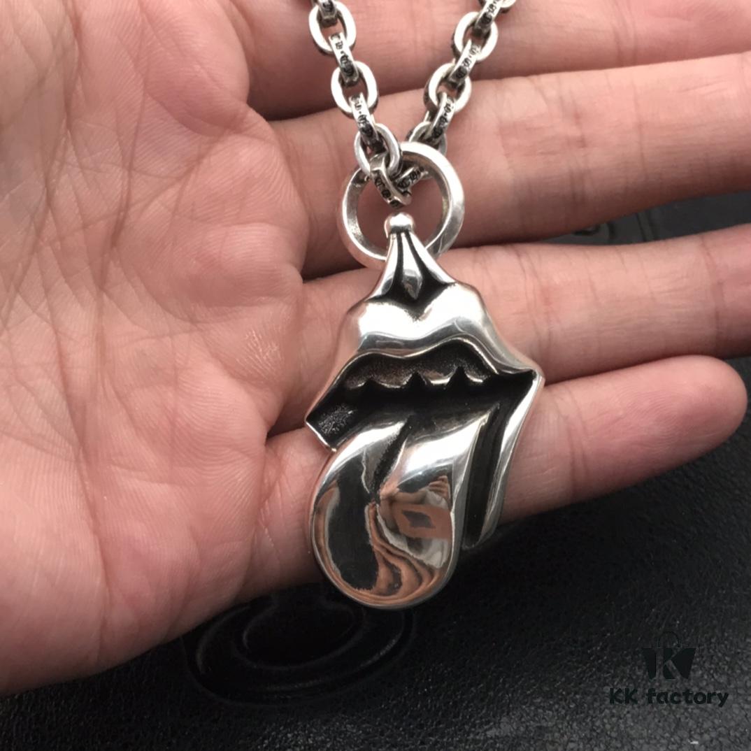 69300aac12f62673a6faba5c High-End Chrome Hearts Oversized Rolling Stones Tongue Pendant Necklace with Letter Chain, 50-70cm Adjustable Length