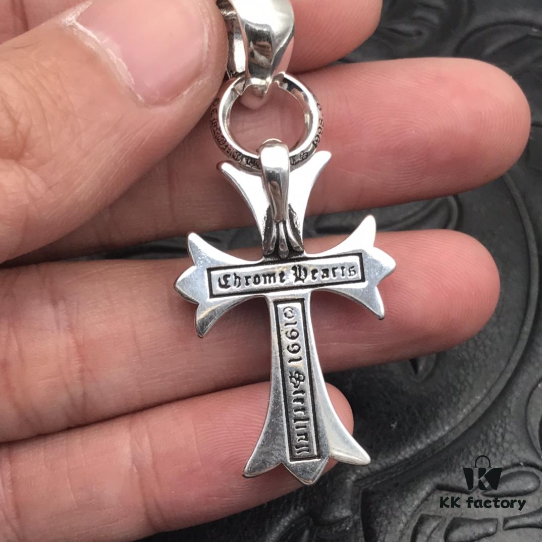 High-Version Chrome Hearts Classic Medium Waterdrop Double Ring Cross Pendant Necklace with Letter Chain, 50-70cm Adjustable Length