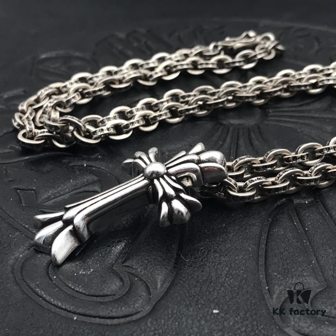 69300ab312f62673a6faba6c High-Grade Replica Chrome Hearts Classic Medium Double Layer Cross Pendant Necklace with Letter Chain, 50-70cm Adjustable Length
