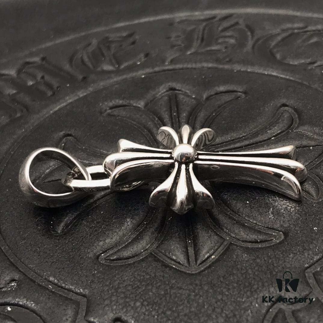 High-Version Chrome Hearts Classic Medium Waterdrop Double Ring Cross Pendant Necklace with Letter Chain, 50-70cm Adjustable Length